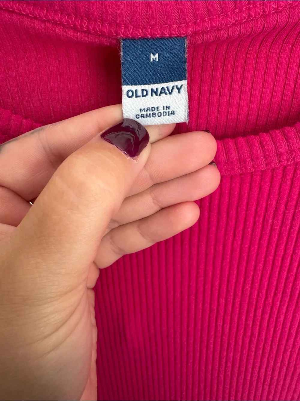 Old Navy Girls Long Sleeve Ribbed Tee in Fuchsia Pink